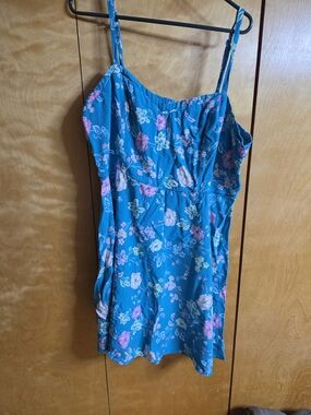 Floral Teal Slip Dress with Pink Accents